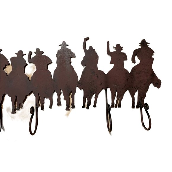 Vintage Cowboys and Horses Coat‎ Hat Rack Metalware 23" x 12" - Picture 7 of 10